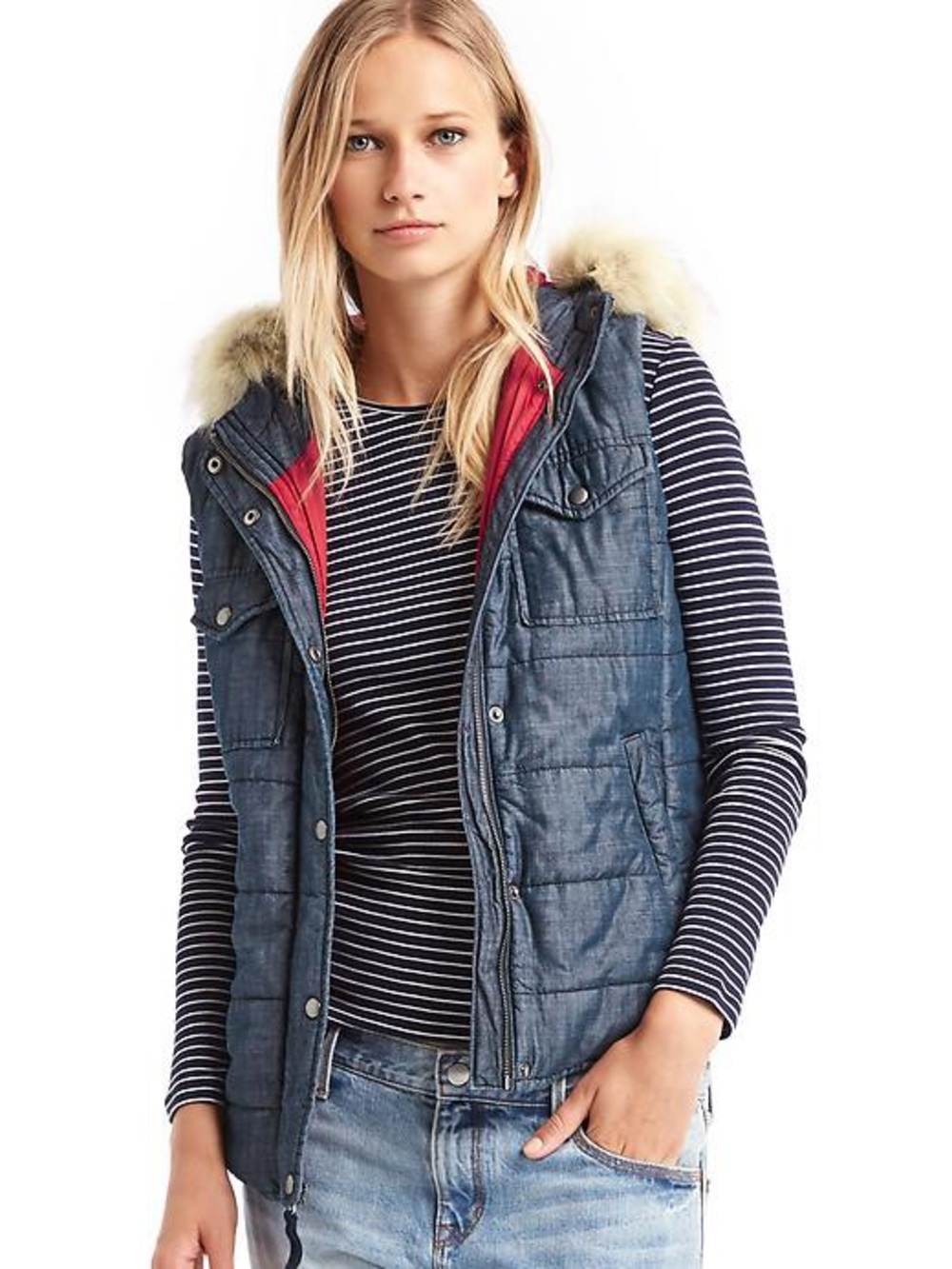 Gap Fur-trim Puffer Vest Size XL